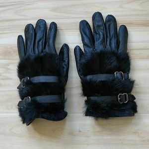 Rudsak black authentic leather and fur gloves M
